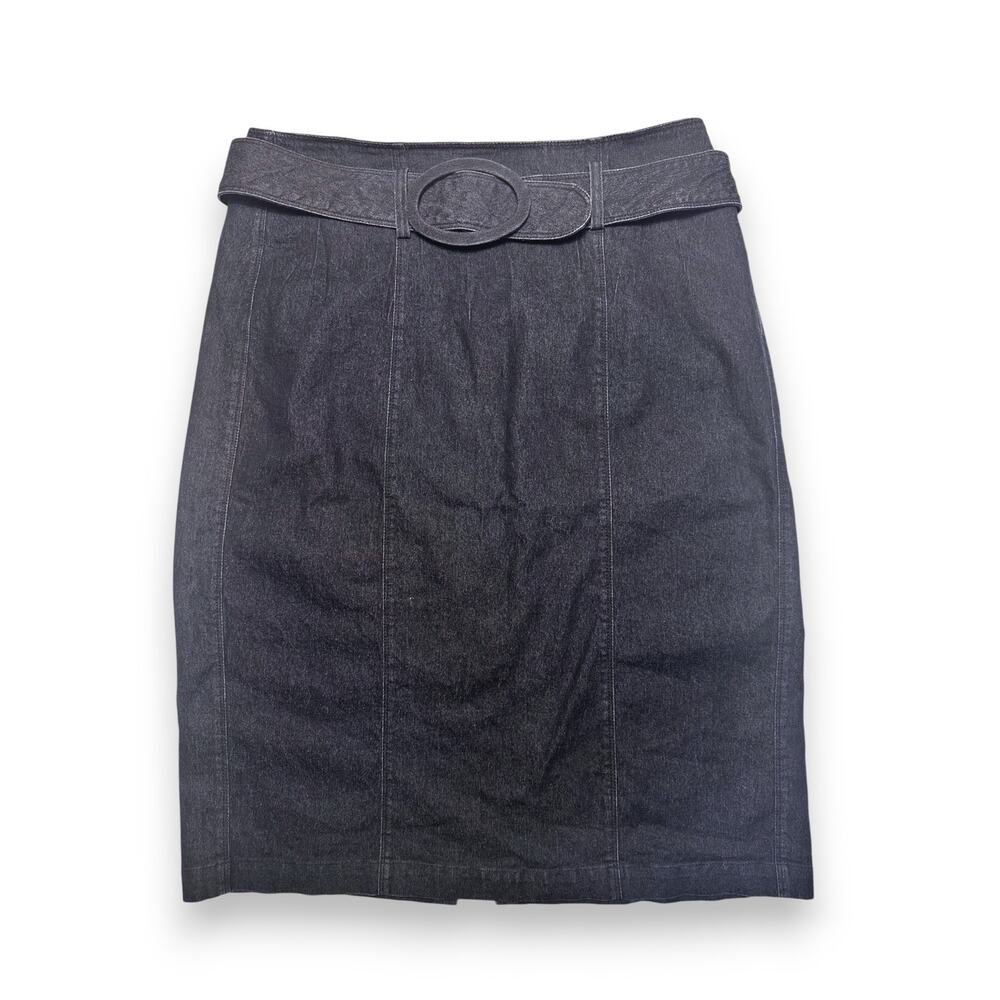 Chelsea & Theodore Dark Wash Denim Pencil Skirt w/ Oval Buckle Belt Size 8